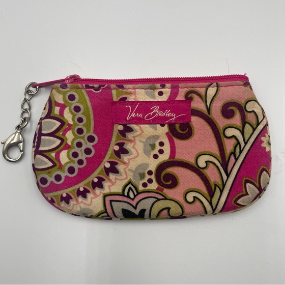 Vera Bradley Trifold Pocket Wallet Capri Blue & Very Berry Paisley Zipper Coin - Picture 2 of 15